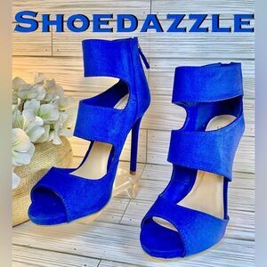 Shoedazzle Blue Velour Thjck Strap Stiletto Heels S:6.5